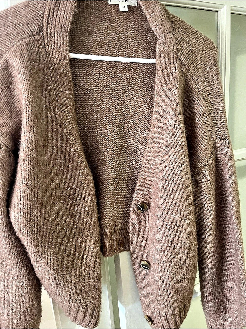 E & M Bishop Sleeve Button Front Cardigan Brown Medium